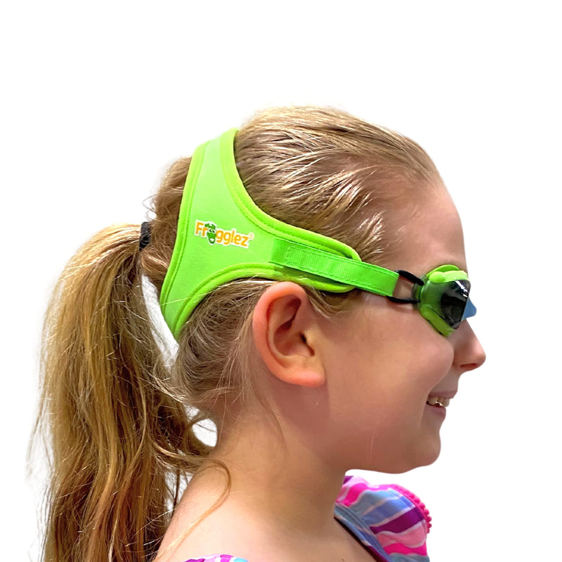 Frogglez Anti-Fog Swimming Goggles for Kids under 10 (Ages 3-10) Recommended by Swim Instructors; Premium Pain-Free Strap Green