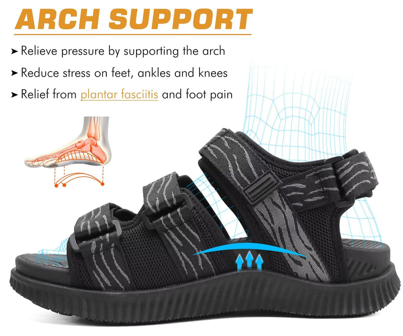 KuaiLu Mens Arch Support Hiking Sandals Orthopedic Athletic Walking Sandles 10.5 Black