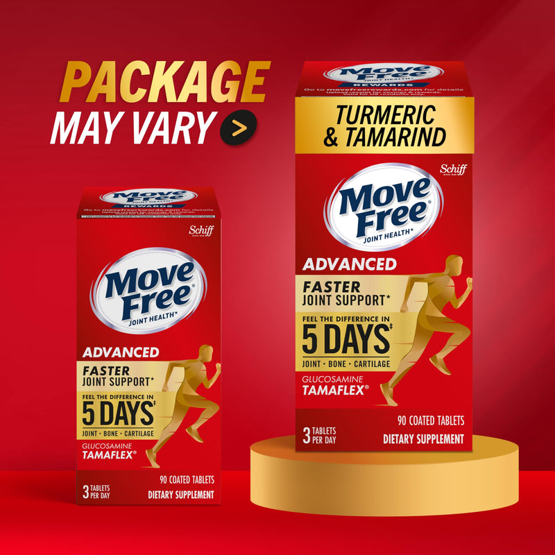 Move Free Advanced Pro Joint Support TamaFlex Glucosamine, Vitamin D3-90ct | 5-Day Joint Health Supplement tablets with Turmeric Curcumin & Tamarind, Bone Strength, Cartilage, Knee Range of Motion