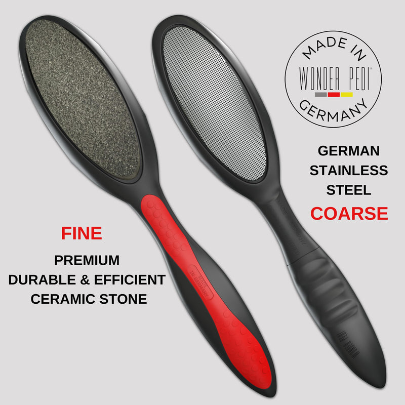 Made in Germany Ceramic Stone and Stainless Steel Foot File, Double Sided Callus Remover, Feet Scrubber, Professional Pedicure Foot Care Tool Rasp, Long Lasting Foot Buffer, Heel Scraper, Wonder Pedi Classic - BeesActive Australia