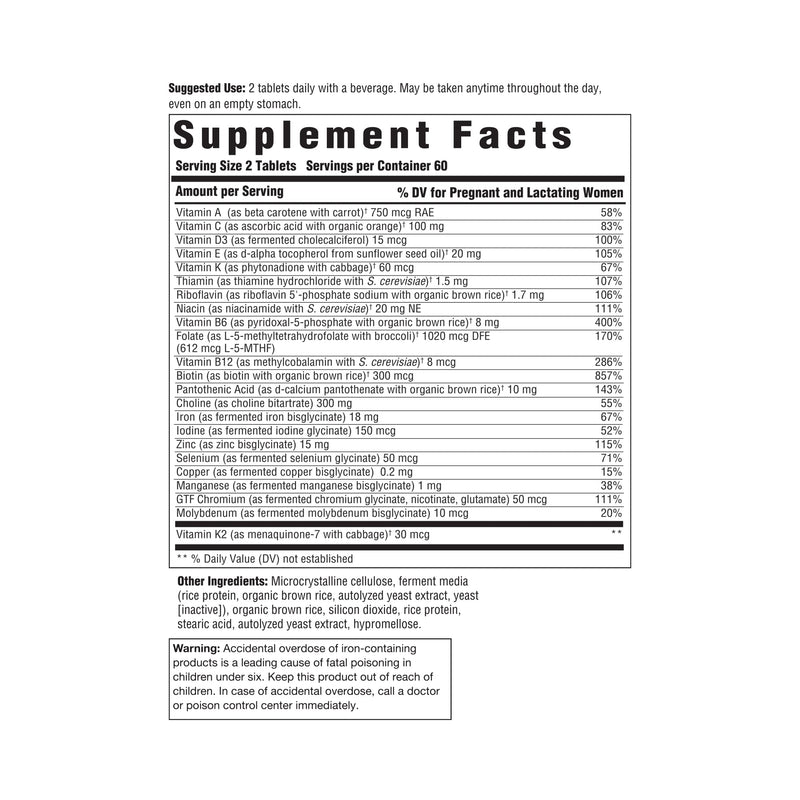Innate Response Formulas Baby and Me Prenatal Multivitamin, 60 Tablets | Prenatal & Postnatal Vitamins for Women, Choline, Methylfolate, B12 & D3, Vegetarian, Non-GMO, 30 Servings 60 Count (Pack of 1)