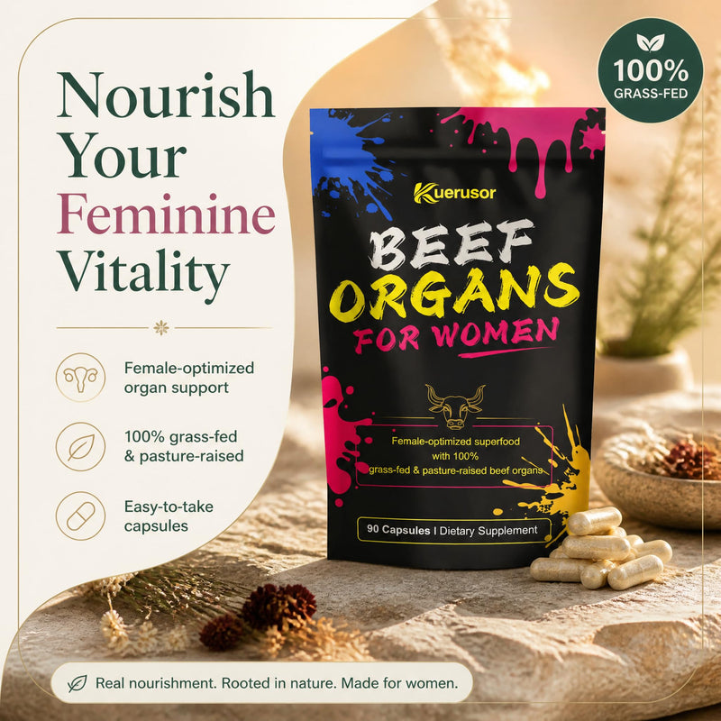 Beef Organ Supplement for Women, Support Hormone Balance | Support Cycle Health, Energy & Immunity, 90 Capsules with Natural Grass Fed Beef Liver, Kidney, Heart, Uterus Tissue & More
