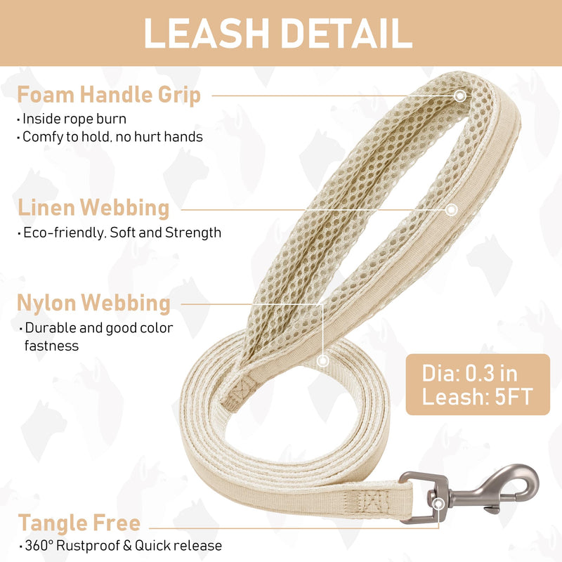 GAMUDA Small Pet Harness Collar and Leash Set, Step in No Chock No Pull Linen Fabric Soft Mesh Dog Vest Harnesses Reflective for Dogs Puppy Cats Kitten Rabbit (Khaki, S) Khaki - BeesActive Australia