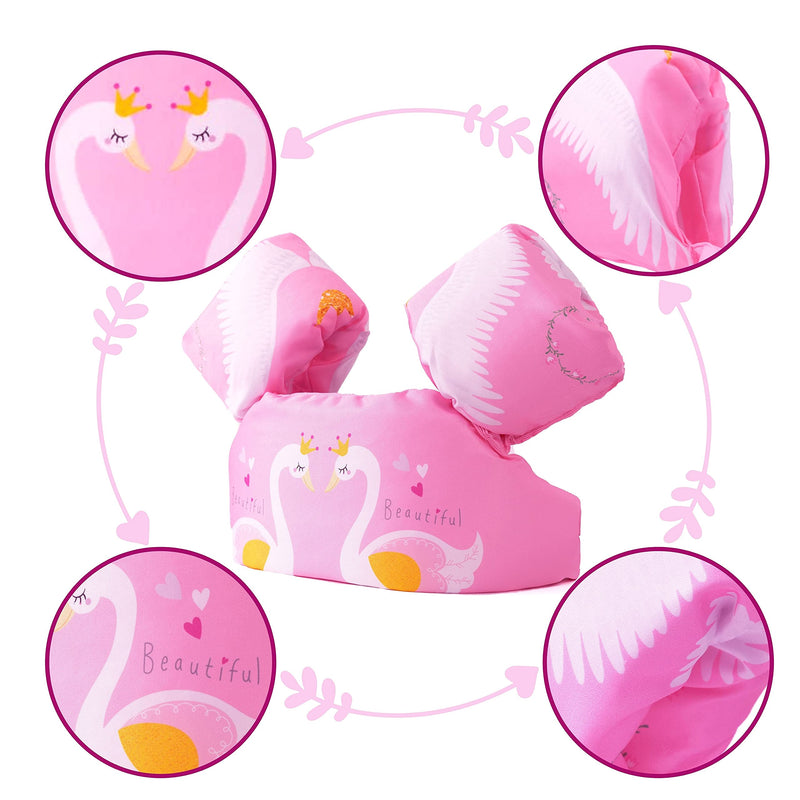 Puddle Swim Jumper for Girls & Boys 22 to 66 Pounds - Swim Vest, Jackets, Floaties, Arm Floats, Puddle/Paddle Pal for 22-30-40-50-55-66 lbs Kid Toddler, Child Pink Swan