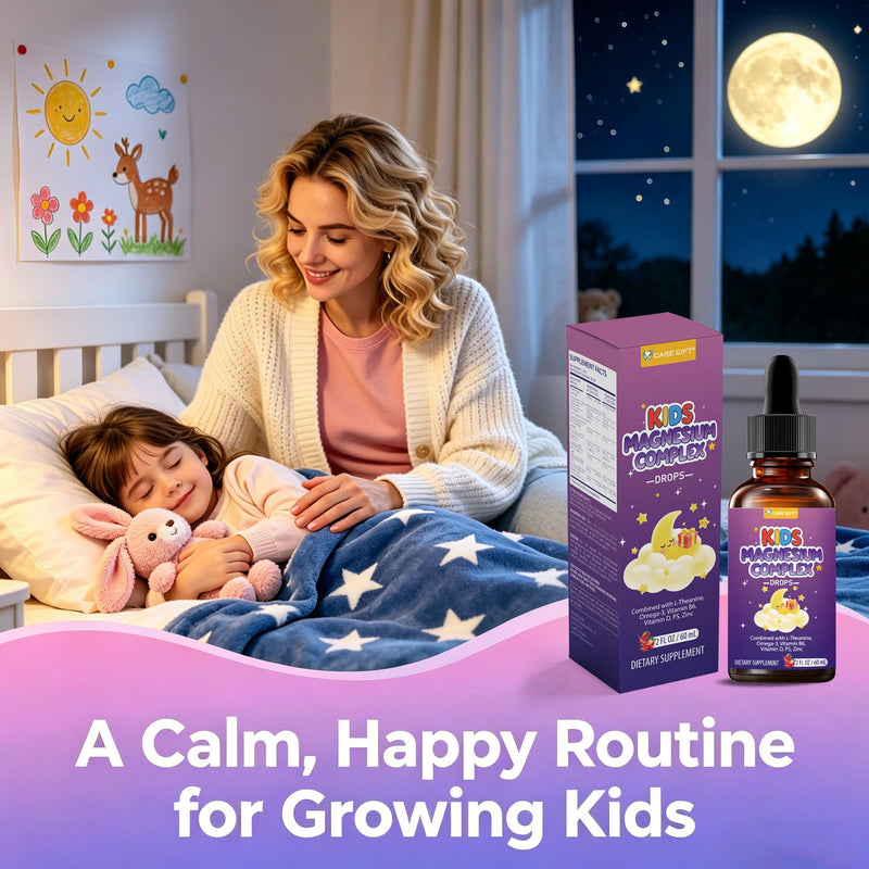 2 Pack Kids Magnesium Liquid Drops -Magnesium Glycinate Liquid for Kids Supplement-w/L-theanine Omega-3 PS Zinc Vitamin B6 D3 for Sleep Relaxation Brain Bones Immunity - 2 Fl Oz, Strawberry Flavor