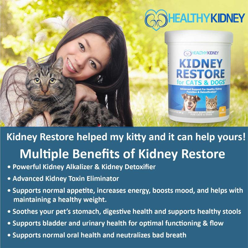 Kidney Restore Cats & Dogs Unflavored for Supporting Normal Kidney Function, Creatinine, Pet Renal Kidney Health Supplement Felines Canines 1 Pack - PawsPlanet Australia