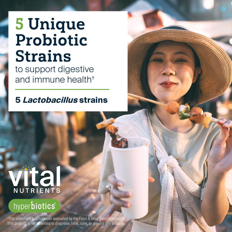 Hyperbiotics Vital Nutrients Prebiotic and Probiotic for Women and Men | 60 Billion CFU | Pre and Probiotics Supports Digestive Health, Constipation, Diarrhea, Gas & Bloating | 30 Vegan Capsules 30 Count (Pack of 1)
