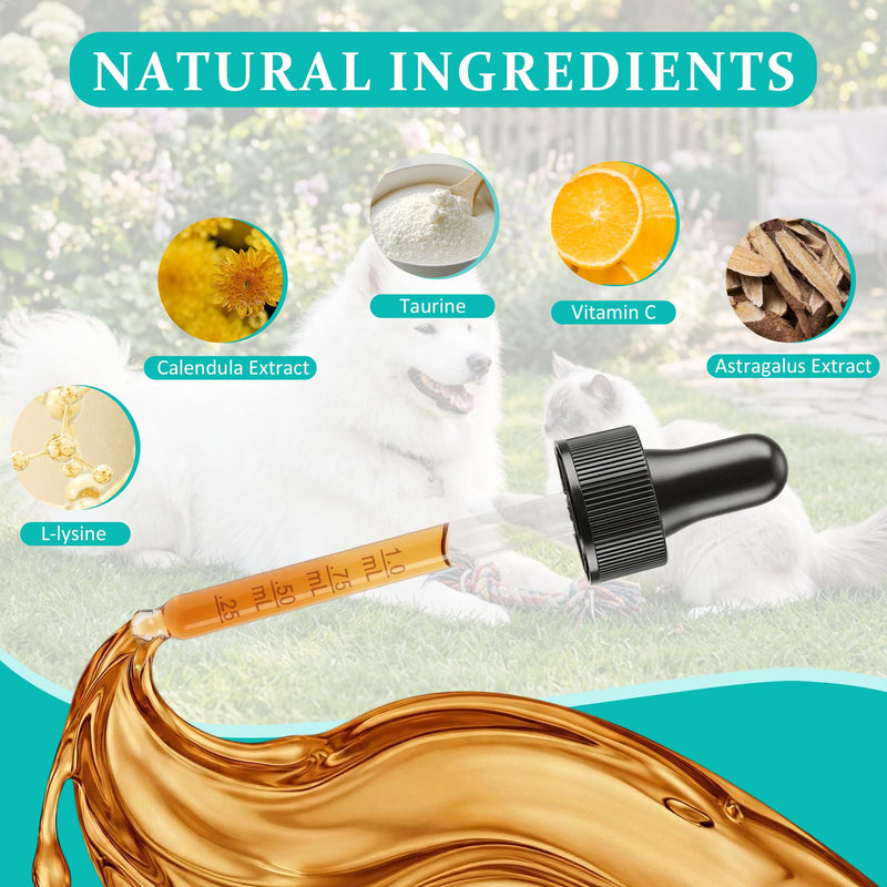Immune Support Liquid Supplement for Cats and Dogs, Supporting the Immune Systemand and Anti-oxidative Stress,Contains Astragalus, L-lysine, Taurine, and Vitamin C,2 FL Oz