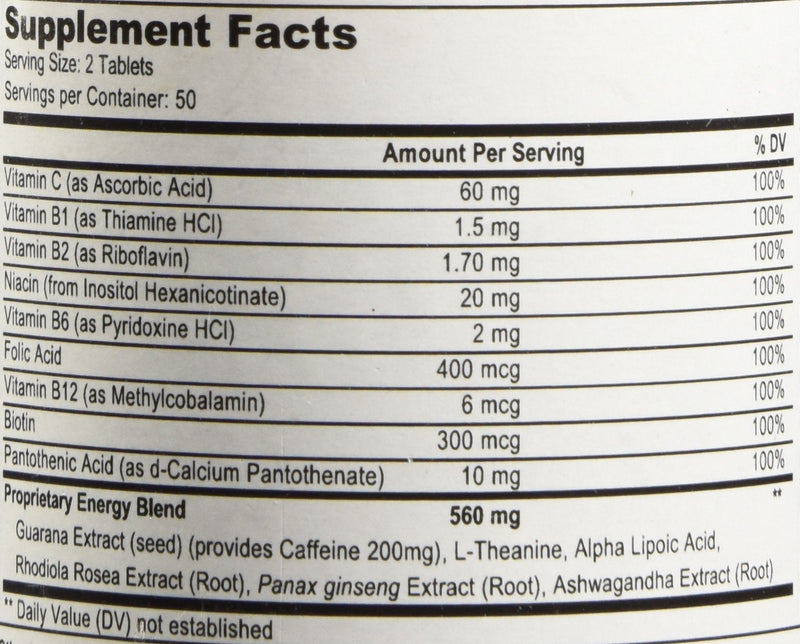Energy | Complimentary Formula w/Botanically Sourced Caffeine | Complete B-Complex & Energy Supportive Herbs (Pack of 2) 100 Count (Pack of 2)