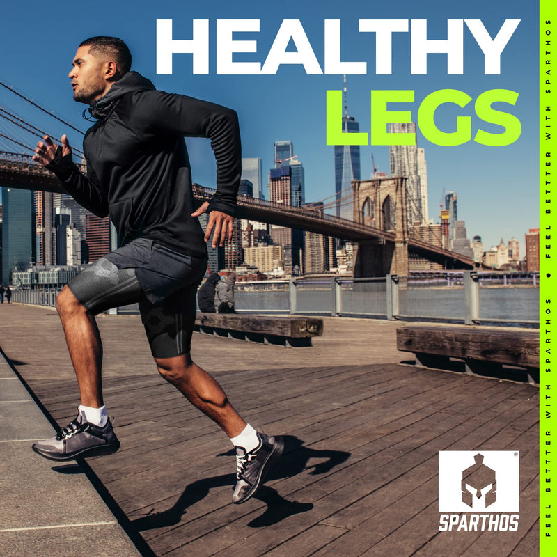 Sparthos Thigh Compression Sleeves (Pair) – Quad and Hamstring Support – Upper Leg Sleeves for Men and Women – Made from Innovative Breathable Elastic Blend – Anti Slip Midnight Black Large - BeesActive Australia