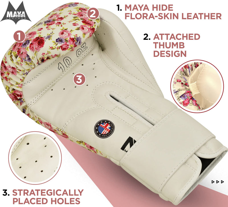 RDX Women Boxing Gloves for Training Muay Thai Maya Hide Leather Ladies Mitts, Kickboxing, Sparring Glove for Punch Bag, Focus Pads and Double End Ball Punching White 10OZ - BeesActive Australia