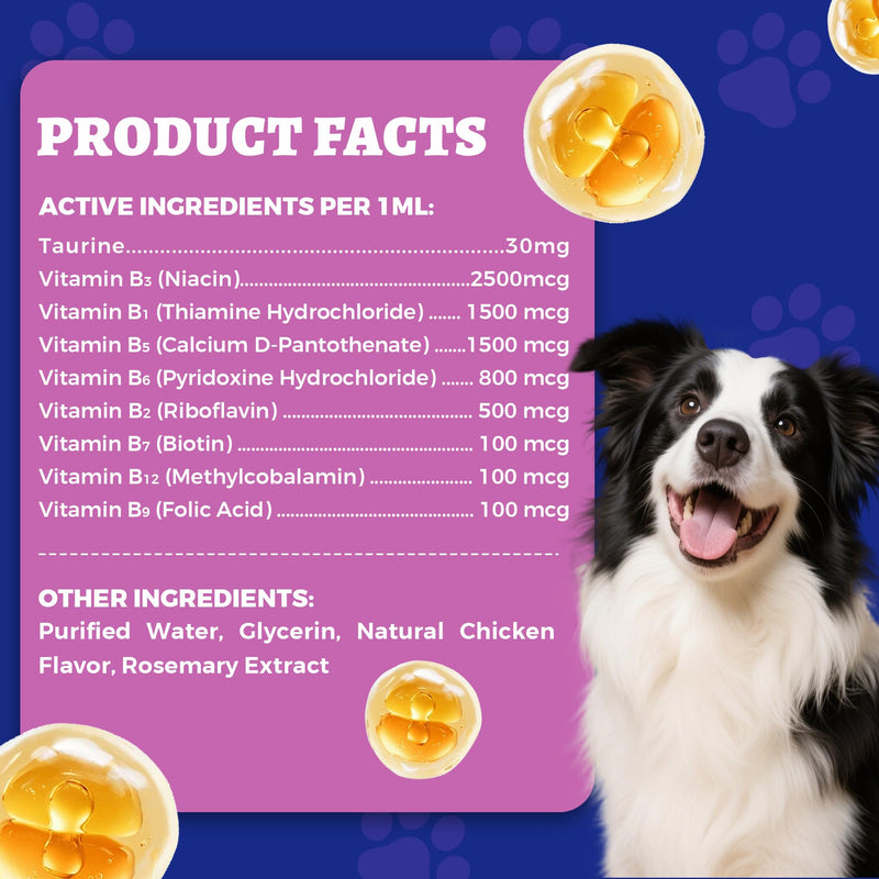 Wellix 4.06 fl oz Vitamin B Complex Drops with Taurine for Dogs and Cats | Vitamin B Complex (B3, B1, B12, B5, B2, etc.) for Dogs and Cats, Appetite Stimulant, Energy Support & Healthy Skin