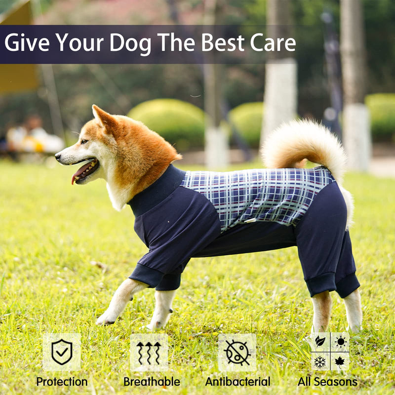 HEYWEAN Dog Bodysuit After Surgery Dog One-Piece with Zip Long-Sleeved Dog Bodysuit After Surgery Castration Female Male Dog Surgery Bodysuit Dog Recovery Suit for Dogs After Surgery Dog Pajamas XL Blue Checked - BeesActive Australia