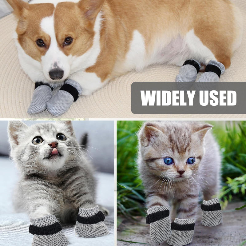 4 Pcs Cat Claw Caps, Cat Nail Caps, Cat Booties, Cat Booties Anti Scratch Cat Mittens, to Prevent Scratching Suitable for Bathing, Feeding and Nail Trimming of Cats (S, Black/Grey) - BeesActive Australia