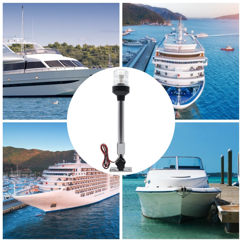 Geloo 12 Inch Marine Navigation Lights, Boat Stern Light Waterproof IP67, Anchor Lights, Marine Lights White LED All Round 360°Fold Down for Pontoon and Fishing Boat Yacht Stainless Steel Base 12 Inches Folding