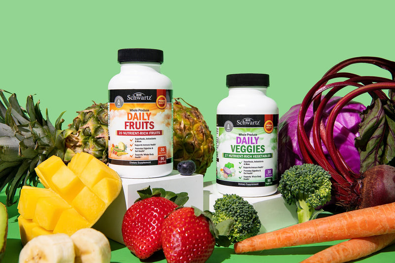Daily Fruits and Vegetables Supplement - Super Fruit and Veggies Capsules | Supports Energy Gut Health and Immune Support with 47 Whole Food Fruits and Veggies - 180 Veggie Capsules (2-Pack) 180 Count (Pack of 2)