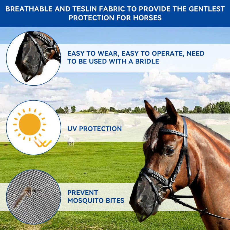 Fly nose protection, nostril protection, fly protector, fly protection net, nose net, equestrian sports, horses nose fly protection, with UV protection, black (L) L - BeesActive Australia