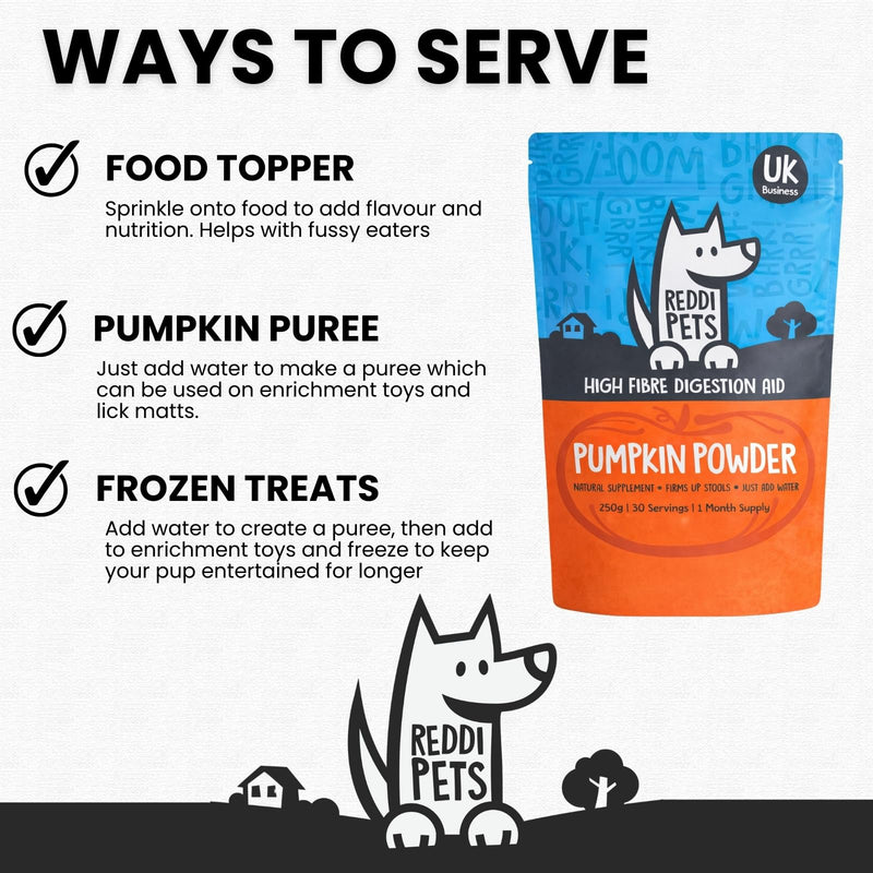 Pumpkin Powder for Dogs - 250g Pumpkin Puree for Dogs Food Topper for Gut Health, Dog Stool Firmer, Sensitive Stomach Support, Dog Constipation Relief, High-Fibre Digestive Supplement