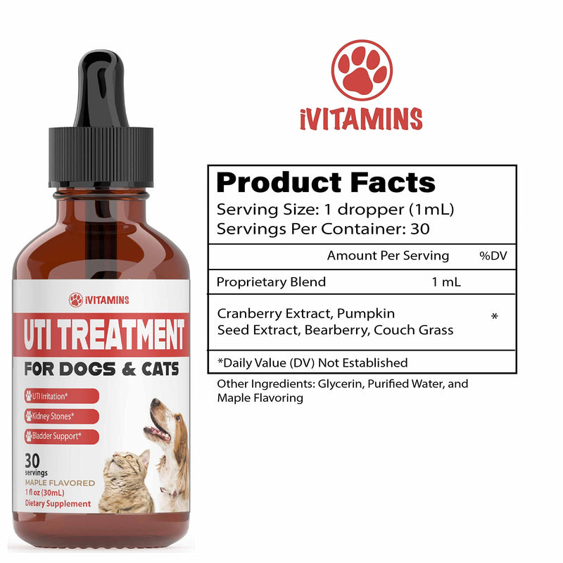 Dog UTI Treatment | Cat UTI Medicine | Cat UTI Remedy | Cranberry Supplement for Dogs | Pumpkin for Cats | Dog UTI | Cat UTI | Cranberry for Dogs | Cat Urinary Tract Infection Treatment | 1 fl oz - PawsPlanet Australia