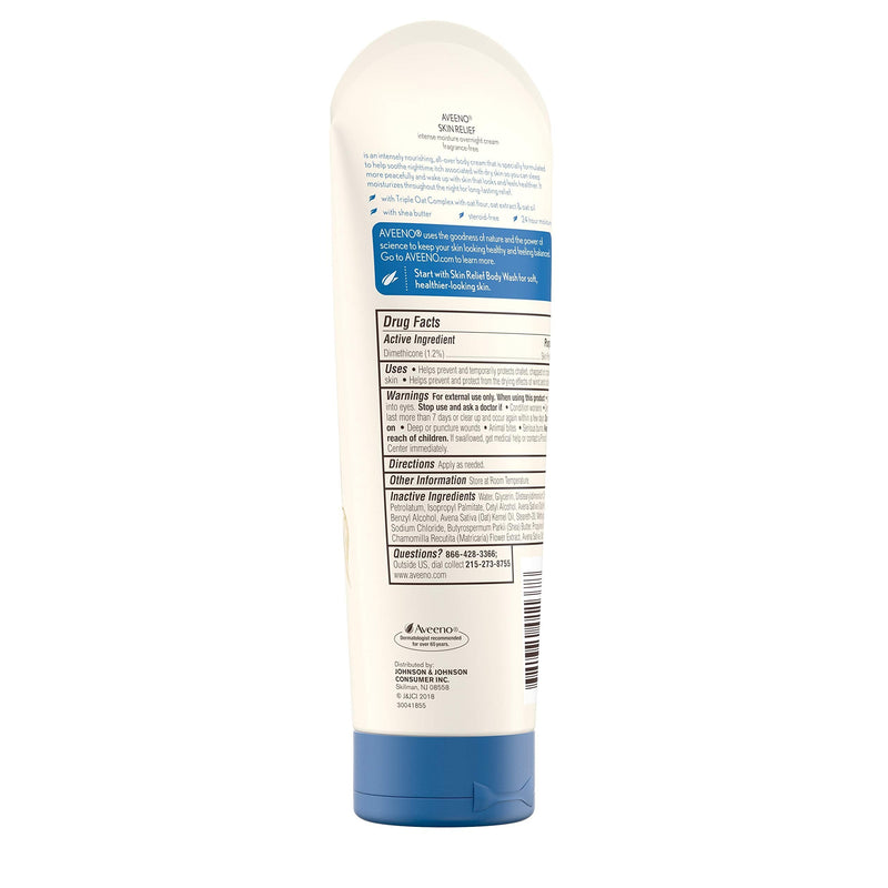 Aveeno Skin Relief Overnight Intense Moisture Cream with Triple Oat Complex & Natural Shea Butter, Therapeutic Dimethicone Skin Protectant for Dry Itchy Skin Relief, Fragrance- & Steroid-Free, 7.3 oz Fragrance free 7.3 Ounce (Pack of 1)
