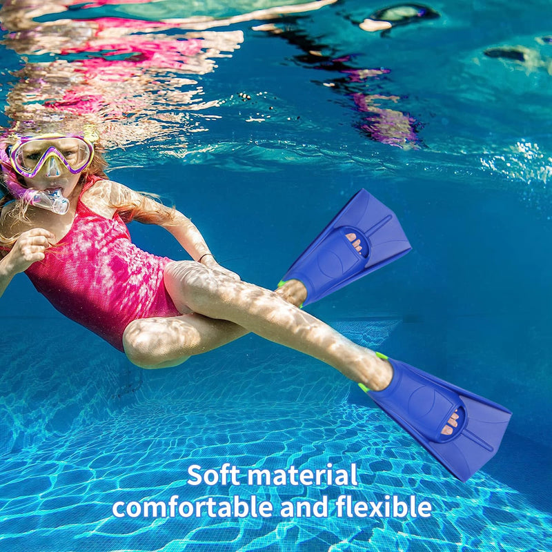 Kids Swim Fins,Short Comfortable Flippers for Lap Swimming and Training for Child,Girls,Boys,Beginners Blue&Acid Lime XS(US Kids 13.5-1.5)