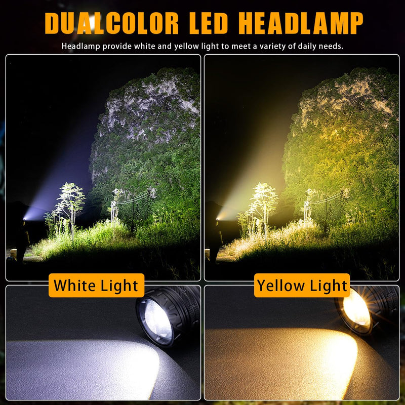 NAKCNM High Lumens Rechargeable Headlamp with Motion Sensor, 12 Modes & Zoomable Beam - Waterproof LED Head Light for Hunting, Camping, Car Repair (Warm/Red Light) - BeesActive Australia
