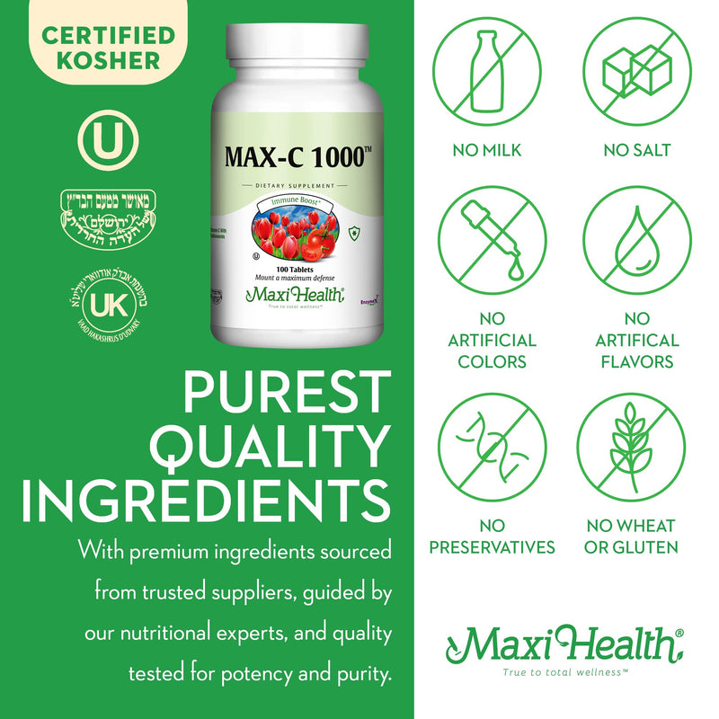 1000 mg Vitamin C - 1000mg Tablets Ultra High Absorption Formula - Gluten Free Kosher Dietary Non GMO Vitamin C Supplement for Immune Support - VIT C Vitamin C Tablets from Ascorbic Acid, 100 Count | Kosher | Vitamin C with Bioflavonoids | Immune Healt...