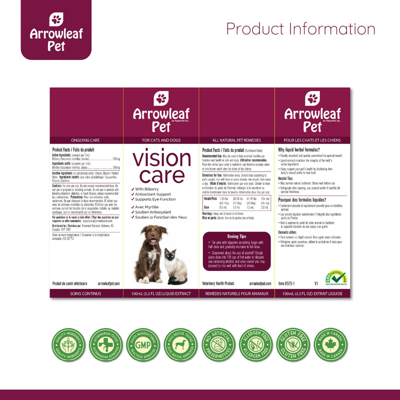 Vision Care by NaturPet Inc for Cats and Dogs | with Bilberry | Eye Support | 100mL Herbal Tincture - PawsPlanet Australia