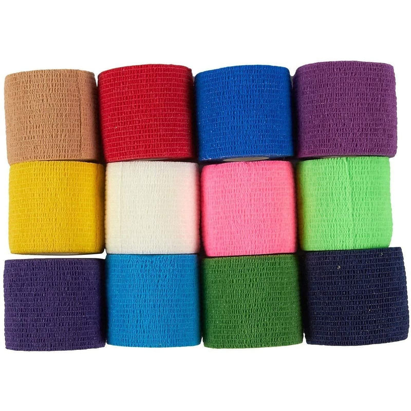 Juvale Vet Wrap Cohesive Bandage Tape - Self-Adherent Support & Bandage Wrap - Sport Stabilization & Athletic Tape - All-Purpose First Aid Medical Supply - 2 in x 5 yd, Pack of 24, 12 Colors Multi-coloured - BeesActive Australia