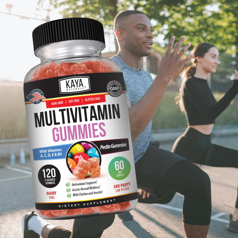 Kaya Naturals Adult Multi Vitamin Gummy, 120 Count, Biotin, Vitamin A, B-12, C & E, Including Zinc, Folic Acid, Strawberry Flavor (120 Gummies) 120 Count (Pack of 1)