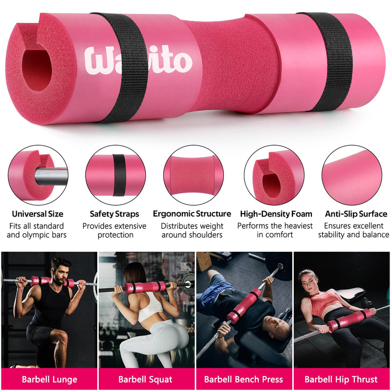WALITO 8Pcs Barbell Pad Set for Hip Thrust - Squat Pad,Gym Accessories for Women with Bar Bad,Bench Press, with Gym Ankle Straps,Resistance Bands for Working Out,Lifting Strap,Carry Bag 1-Pink - BeesActive Australia