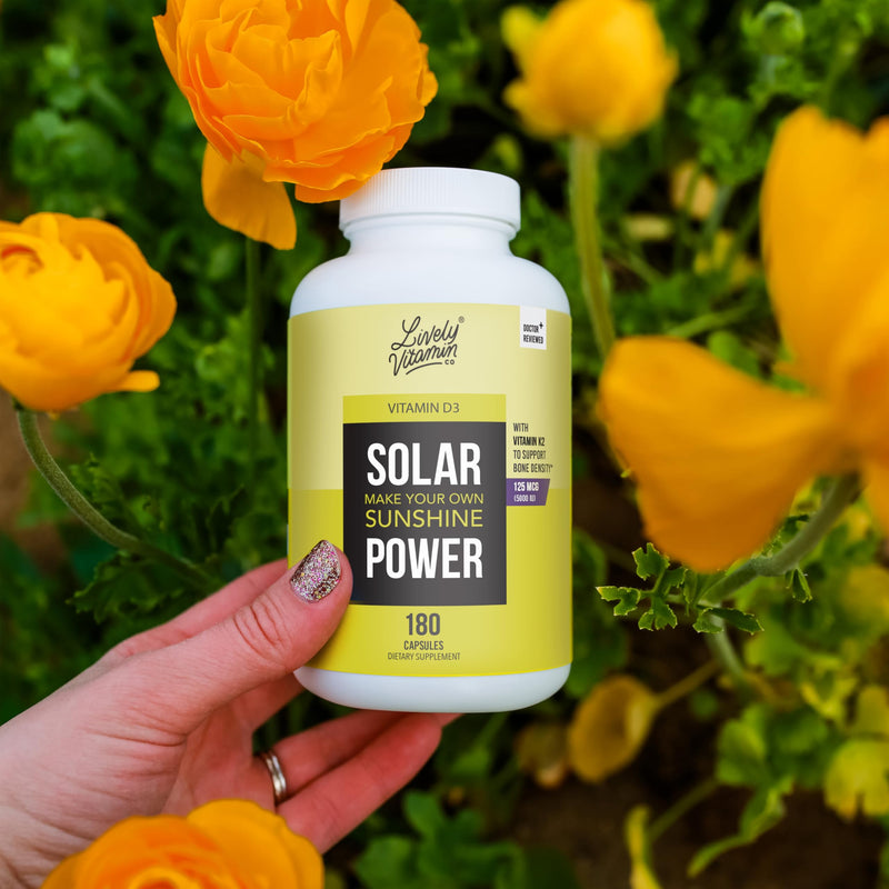 LIVELY VITAMIN CO. Solar Power Vitamin D3 5000 iu - Patented Vitamin K - MK7 - Immune Balance - Brain Function - Mood - Heart - Stress - 60 Count 60 Count (Pack of 1)