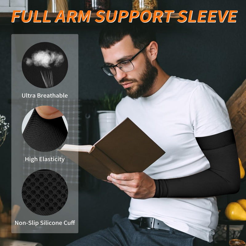 Hiball Lymphedema Medical Compression Arm Sleeve for Men Women, 20-30 mmHg Graduated Compression Full Arm Support with Silicone Band, Long Circulation Pressure Arm Brace for Arthritis, Bursitis, Edema Black (Single) X-Large - BeesActive Australia