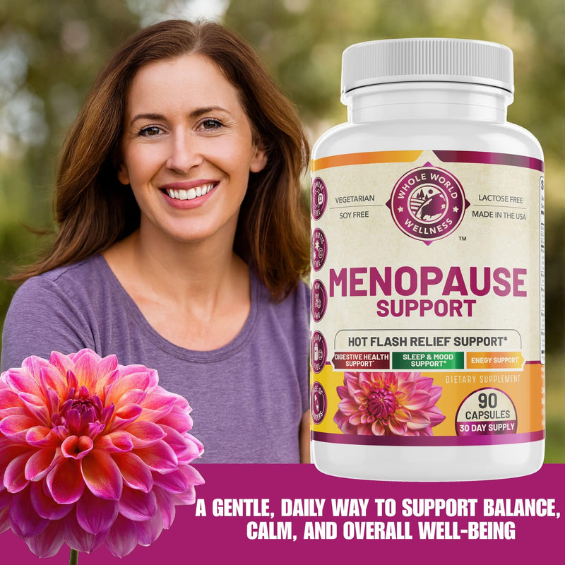 Complete Menopause Support with Probiotics & Prebiotics | Female Hormone Balance Support for Hot Flash Relief, Sleep & Mood | Dairy Free & Non-GMO | 90 Capsules | USA Made.
