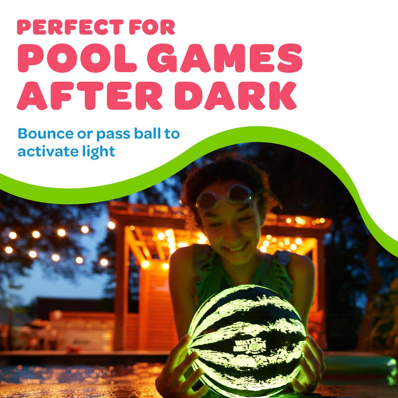 Watermelon Ball Lit - Glow in The Dark Pool Toy for Kids Ages 8-12, Teens, Adults - 9 Inch Swimming Pool Game for Family Fun 9" 9" Green LED Light-Up - BeesActive Australia