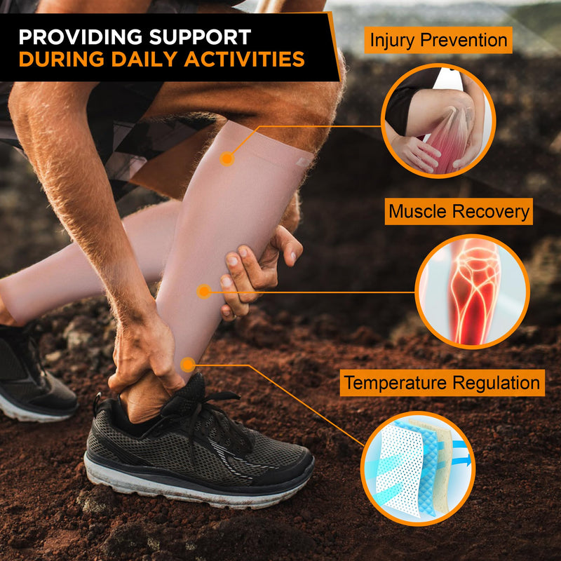 Doc Miller Compression Calf Sleeve for Men & Women, Premium Medical Grade, 15-20mmHg Graduated Support for Running, Calf Tear, Shin Splints, Knee High, Calf Sleeves, 1 Pair Skin/Nude Large - BeesActive Australia