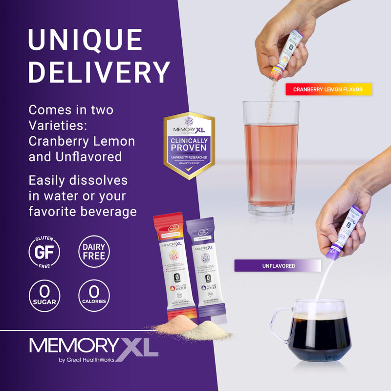 MemoryXL Brain Supplement for Memory & Focus, Cranberry Lemon, 30 Count | Improves Memory Focus Attention Learning & Logic with Magnesium L-Threonate, Magtein® & Vitamin Mix - 0 Sugar, 0 Calories