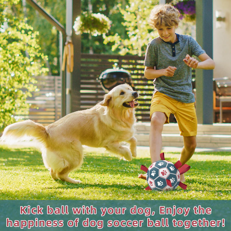 QDAN Dog Toys Soccer Ball with Straps, Interactive Toys for Tug of War, Puppy Birthday Toy, Dog Water Toy, Dog Balls for Small Medium Dog (6 Inch) Medium Size 2 Blue Red - BeesActive Australia