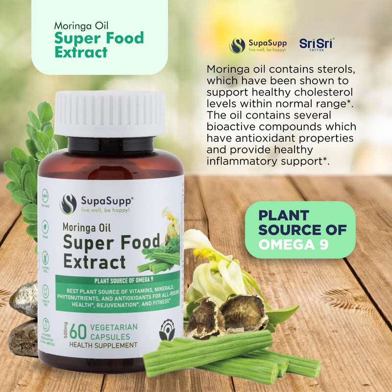 SRI SRI TATTVA Moringa Oil for Immune Support, Energy, and Skin Rejuvenation – Pure Moringa Leaf Extract Daily Supplement – Vegan, Non-GMO, Superfood Capsule (60 Capsules, 500mg)