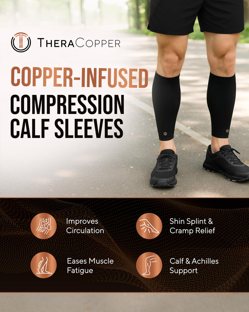 TheraCopper Copper Calf Compression Sleeve — Premium Copper Compression Shin Sleeve for Men & Women — Breathable & Non-Slip Leg Sleeves for Runners, Shin Splints, Muscle Recovery & Leg Fatigue Medium - BeesActive Australia