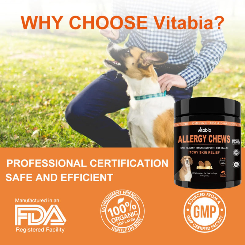 Dog Allergy Relief Chews – Anti Itch Skin & Coat Supplement for Dogs with Probiotics, Omega 3, Alaskan Salmon Oil, Bovine Colostrum & Turmeric – Gut Health & Immune Support Soft Chews 60 Dog Chews