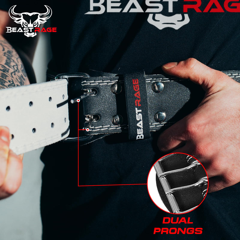 BEAST RAGE Weight Lifting Belt Leather Heavy Duty Gym Body Building Workout Training Weight Lifting Belt Adjustable Holes 4” Padded Lumbar Back Support Exercise Powerlifting Fitness Strength… L Black