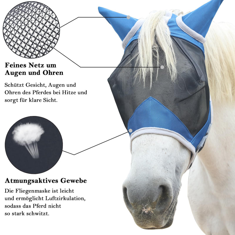 Gallopoff Horse Fly Mask, Horse Mask with Ear Protection, Breathable Mesh Blue Cob - BeesActive Australia