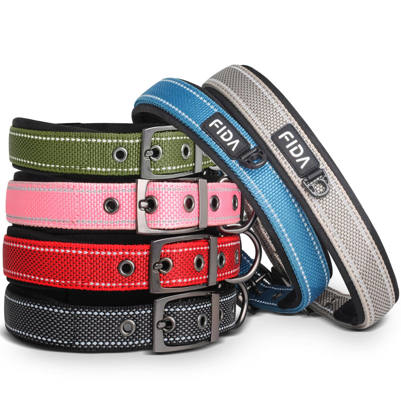 Fida Heavy Duty Dog Collar for Medium Dogs, Ultra Comfortable Soft Neoprene Padded, Adjustable Reflective Nylon Pet Collar with Durable Metal Belt Buckle for Medium Breeds (M, Green) Medium(14.5"-19") Military Green - BeesActive Australia
