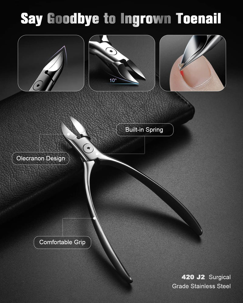 FERYES Pedicure Knife Ingrown Toenail Kit, 7 PCS Professional Pedicure Tool Toenail Grooming Kit, Top Notch Foot Blade, Super Sharp Toenail Clippers (Leather case included) 7PCS