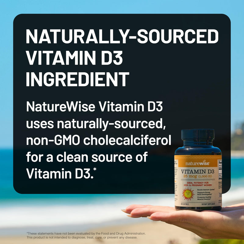 NatureWise Vitamin D3 1000IU Supplement, Immune Support, 90 Mini Softgels | 25mcg Vitamin D3 Supplement - Organic Extra Virgin Olive Oil - Supports Bone Health & Muscle Function - 90-Day Supply 90 Count (Pack of 1) 1000 IU