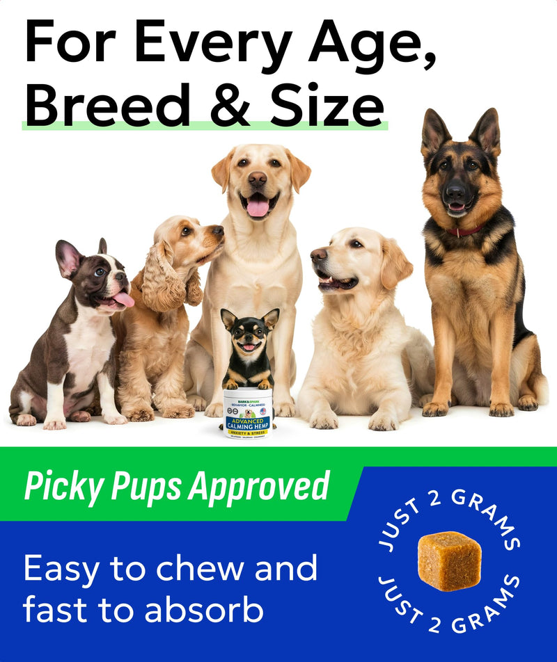 BARK&SPARK Advanced Calming Chews for Dogs - Separation Anxiety Relief for Dogs w/Hemp Oil + Melatonin - Relief During Fireworks, Storms - Aggressive Behavior, Barking, Stress Aid - 90Chews 90Ct Calming Chews (Anxiety & Stress)