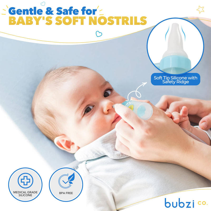 Bubzi Co Quick-Relief Baby Nasal Aspirator, Baby Nose Sucker for Sinus Congestion Relief, Reusable Snot Remover with Storage Case Blue