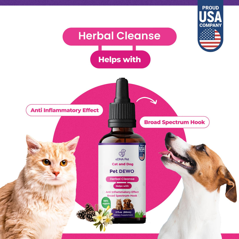 eDNA Pet Herbal Cleanse Drops for Cats & Dogs – Natural PAU D’Arco & Plant-Based Blend – Daily Digestive & Immune Wellness Support – 2 fl oz