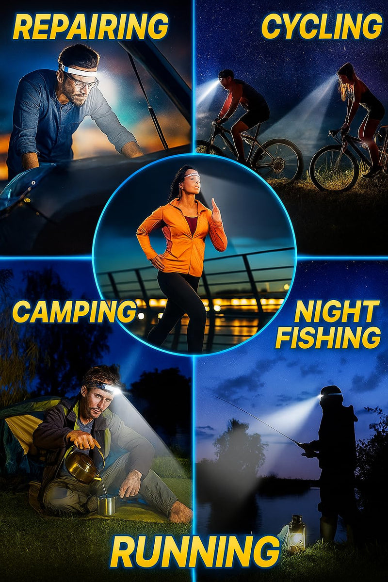 3-Pack Rechargeable LED Headlamps – High-Power USB Headlights COB Floodlight & Motion Sensor – Super Bright, Adjustable Beam, Water-Resistant – Ideal for Camping, Work, Fishing, Biking, Running - BeesActive Australia
